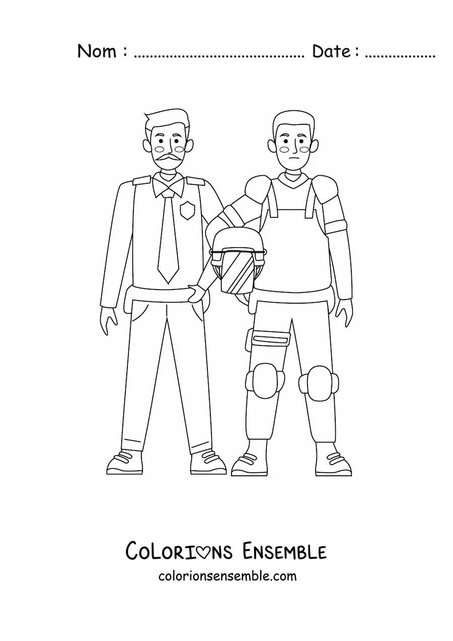 Image à colorier de deux policiers en uniforme