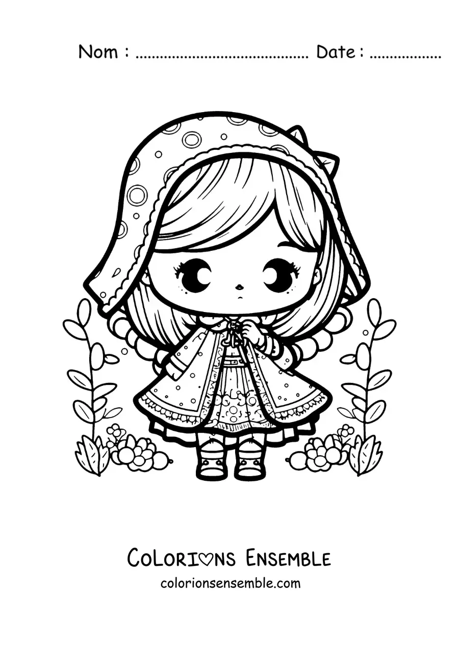 Image à colorier du Petit Chaperon rouge kawaii facile
