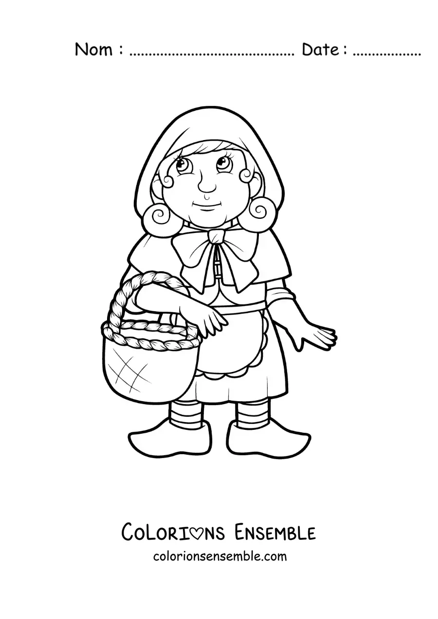 Image à colorier du Petit Chaperon rouge avec un panier