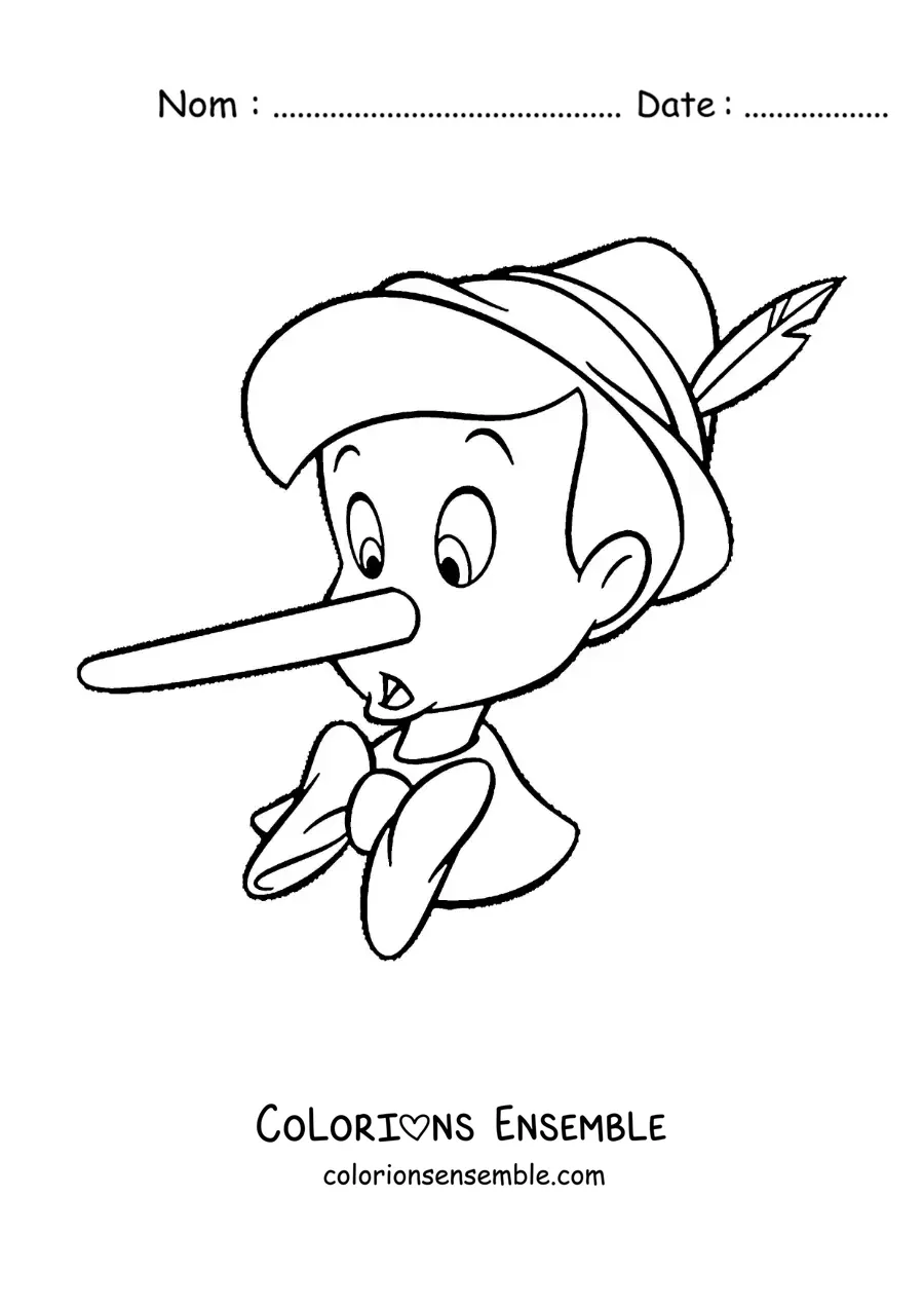 Image à colorier du visage de Pinocchio avec un long nez