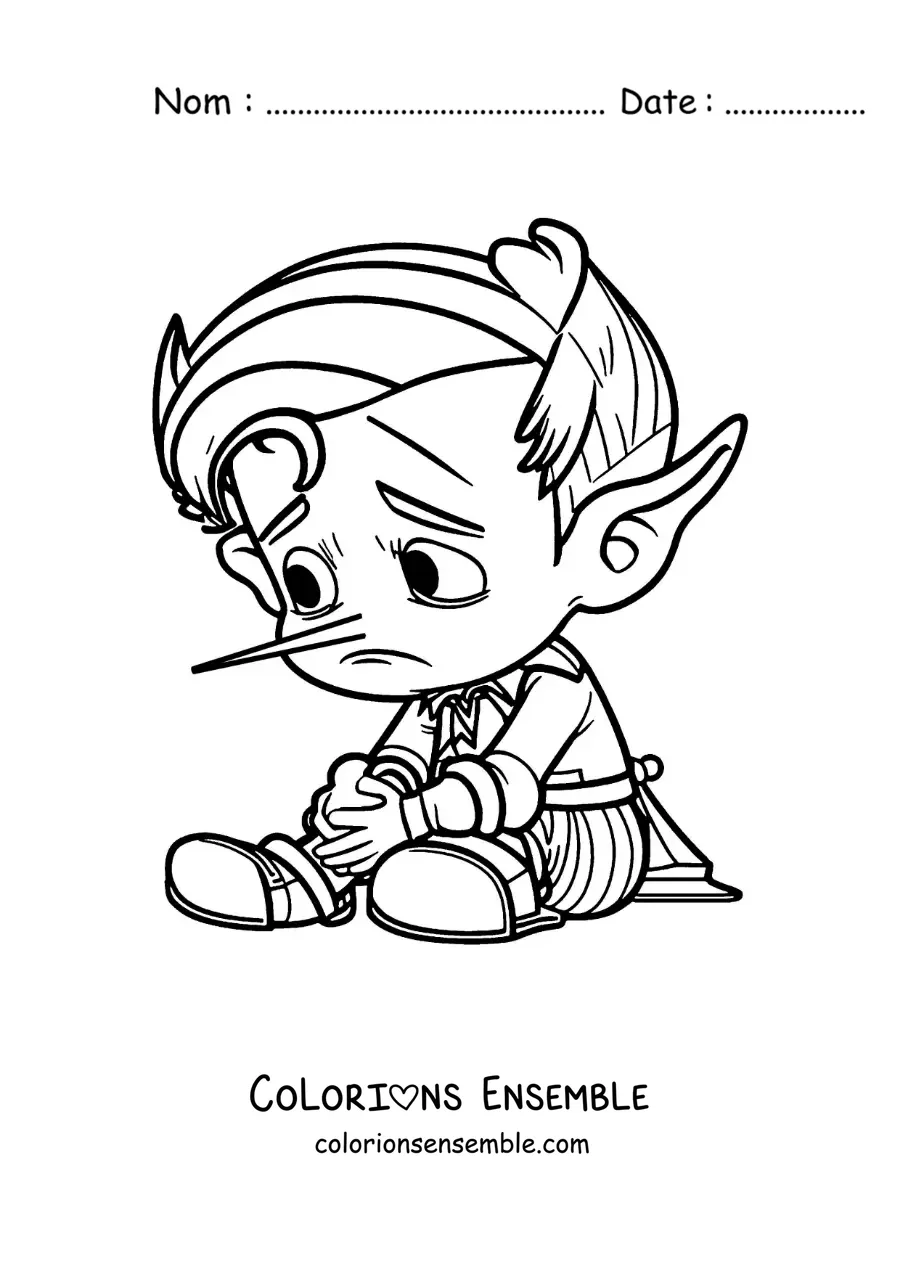 Image à colorier de Pinocchio avec un long nez et de longues oreilles
