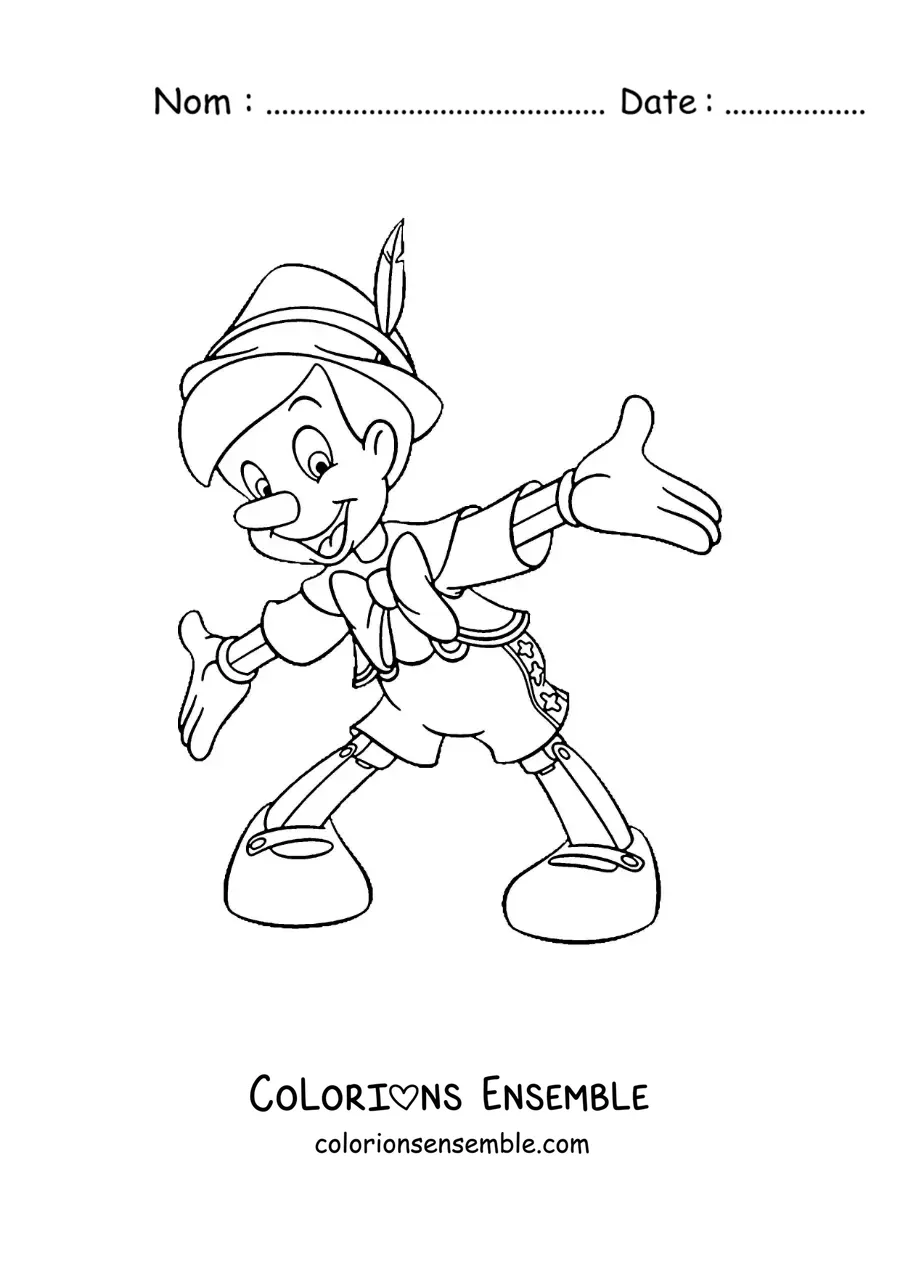 Image à colorier de Pinocchio en dessin animé