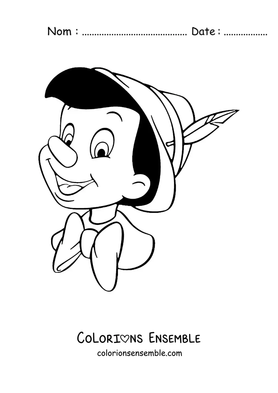 Image à colorier du visage de Pinocchio en dessin animé
