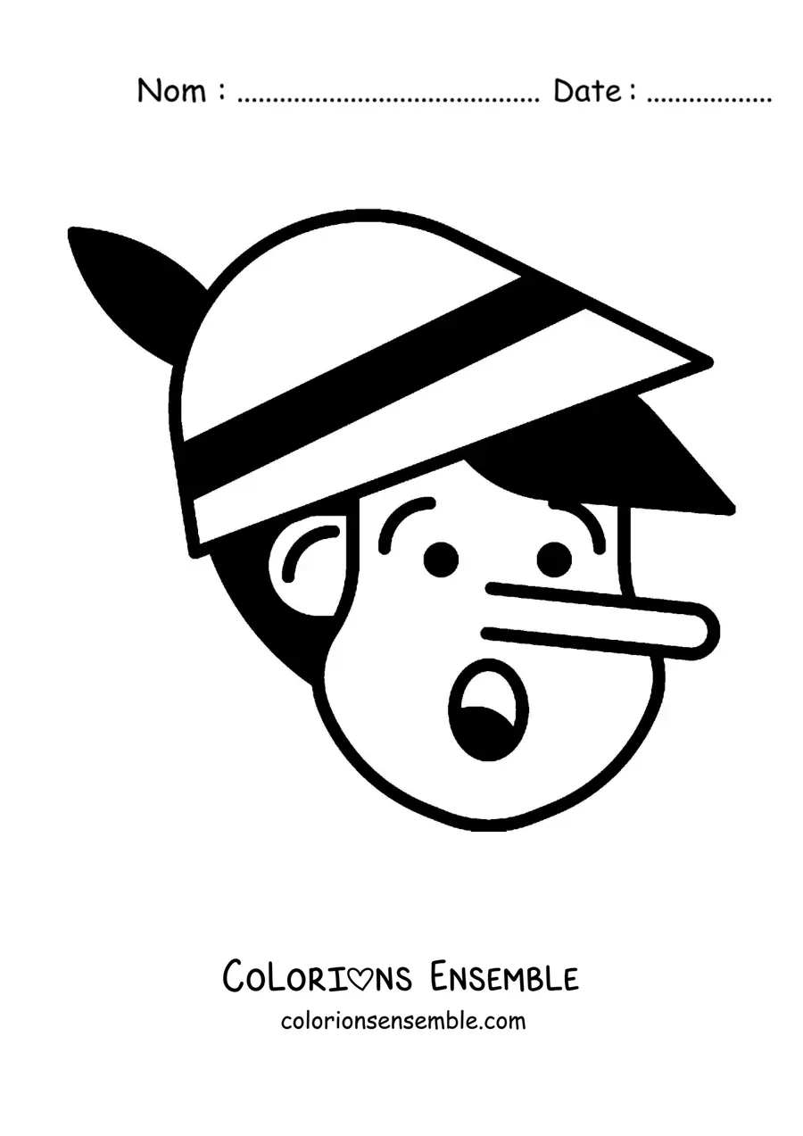 Image à colorier du visage de Pinocchio avec un grand nez