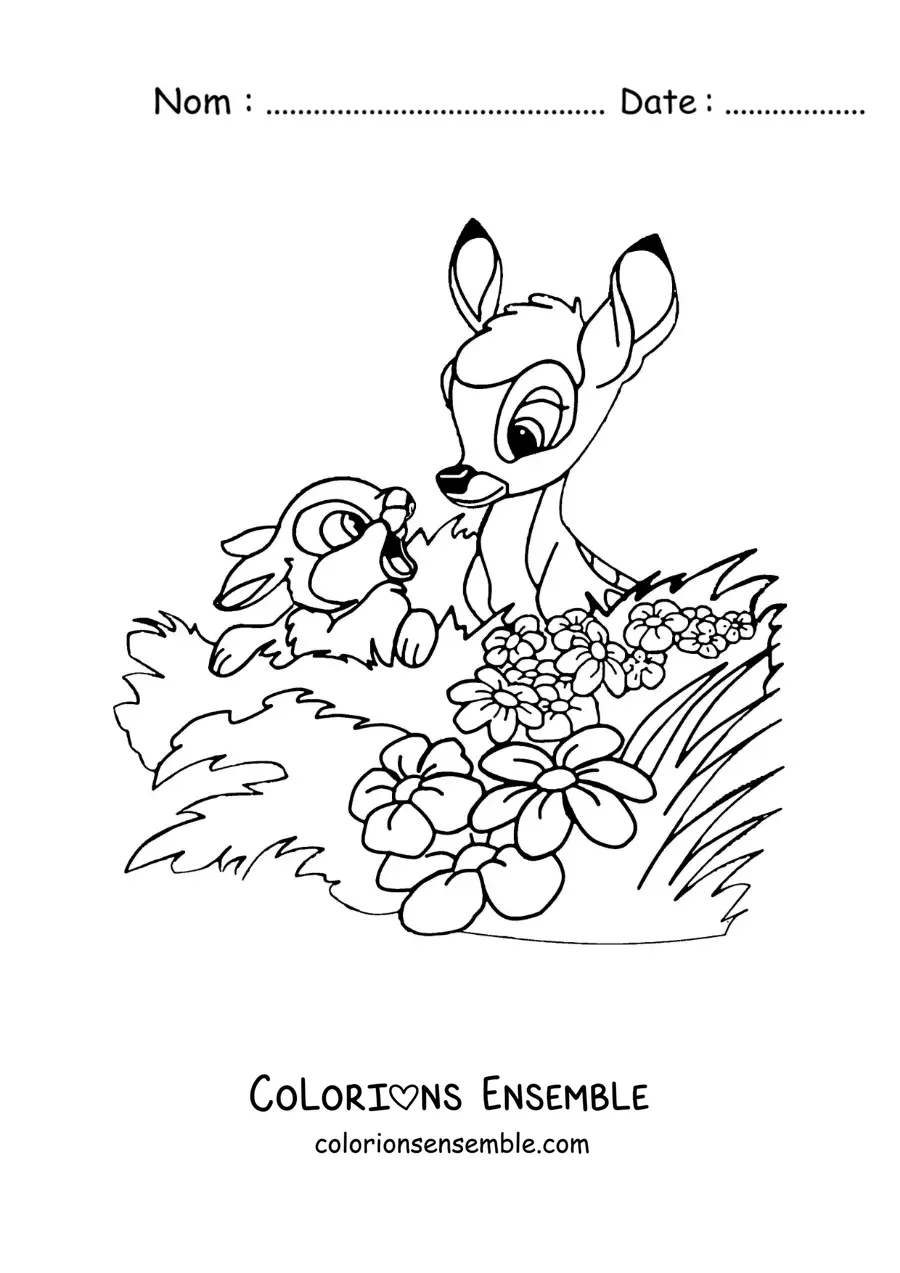 Image à colorier de Bambi et Panpan en dessin animé