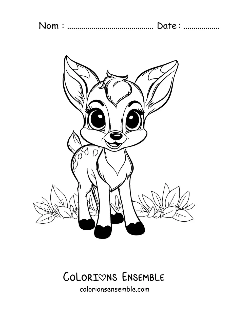 Image à colorier de Bambi kawaii en dessin animé
