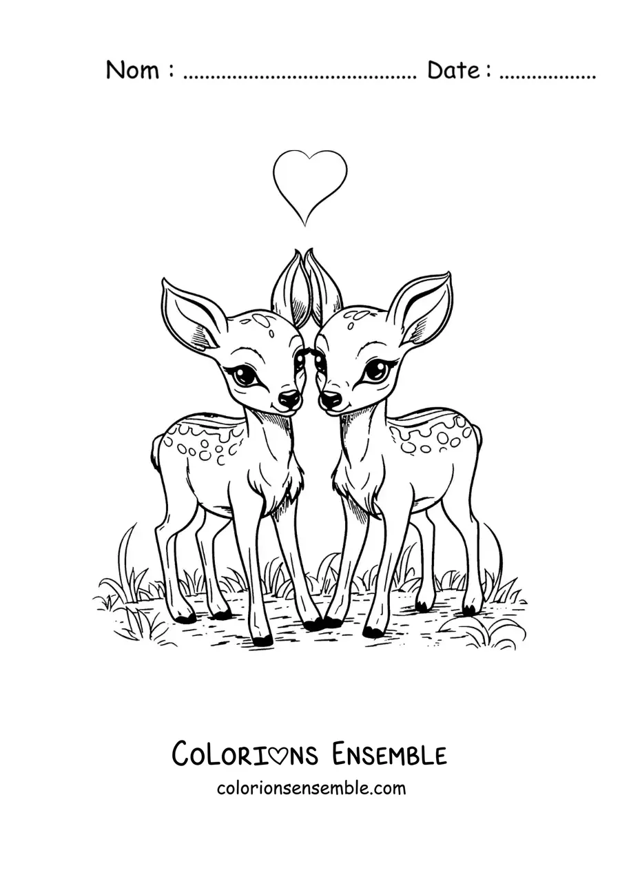 Image à colorier de Bambi et Faline amoureux