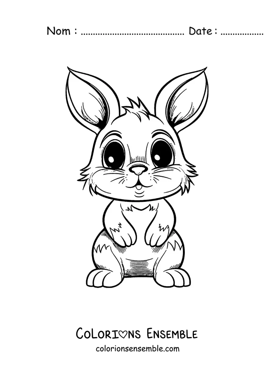 Image à colorier de Panpan le lapin kawaii en grand format