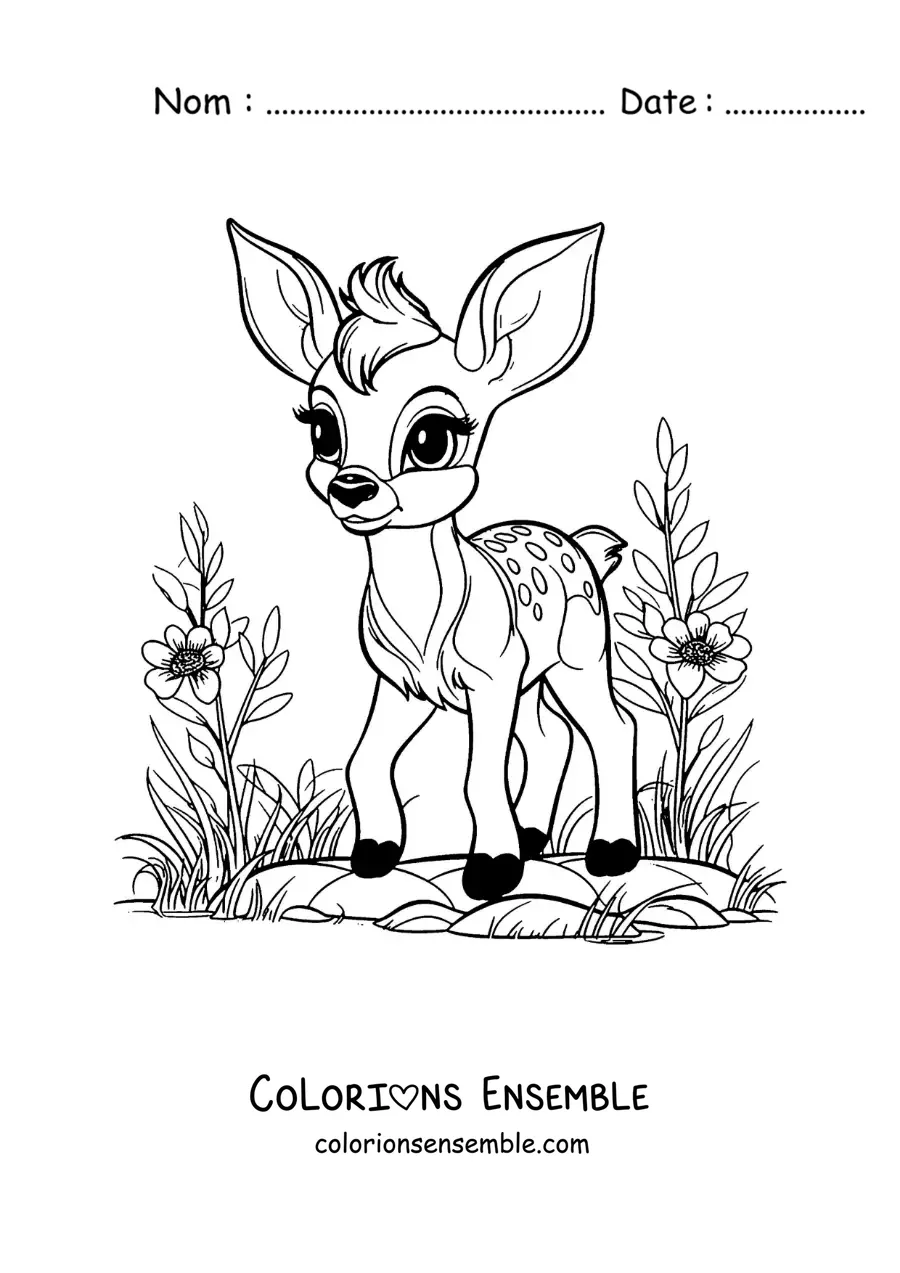 Image à colorier de Bambi kawaii qui marche