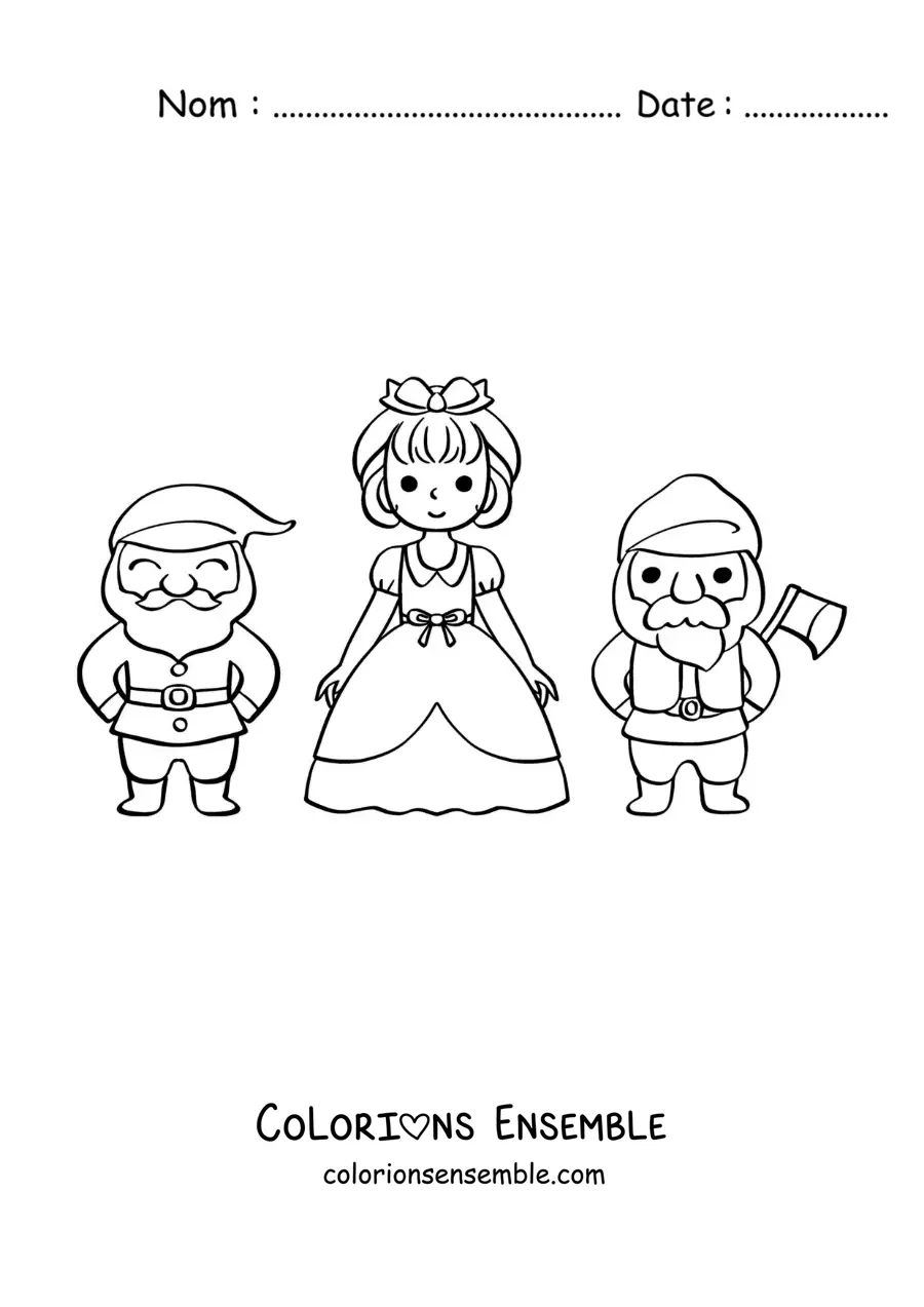 Image à colorier de Blanche-Neige et de deux nains