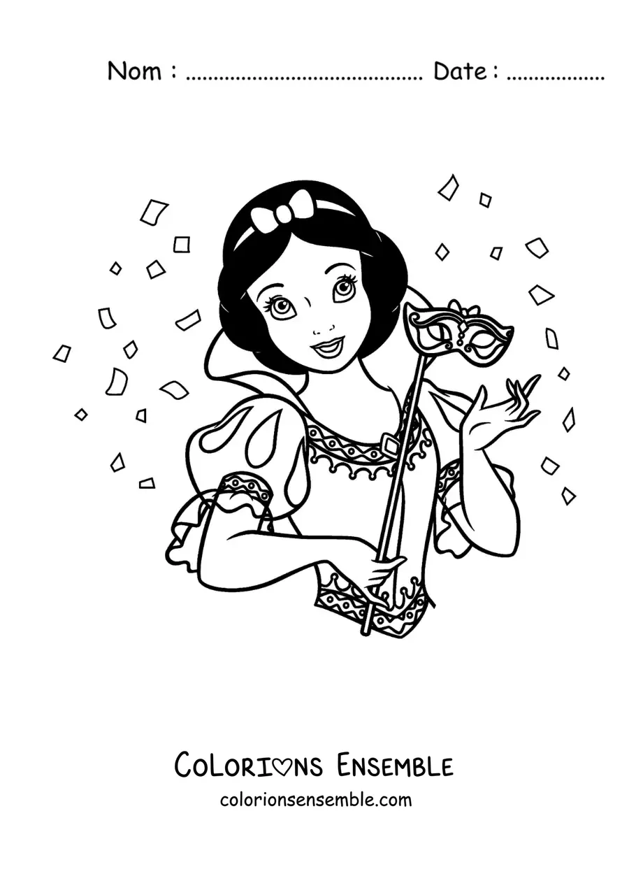Image à colorier de Blanche-Neige avec un masque