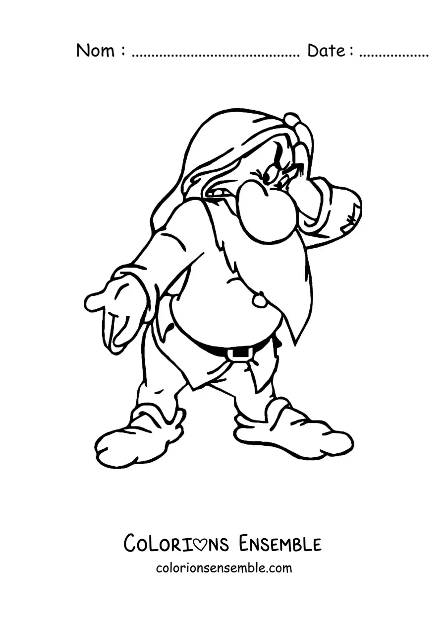 Image à colorier du nain Grincheux en dessin animé