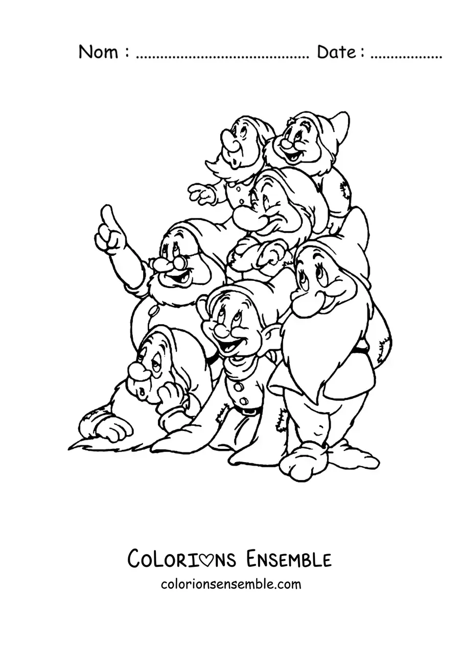 Image à colorier des sept nains de Blanche-Neige