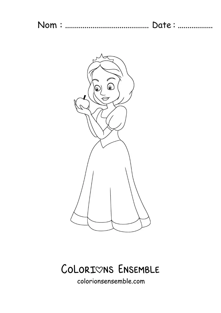 Image à colorier de Blanche-Neige croquant la pomme