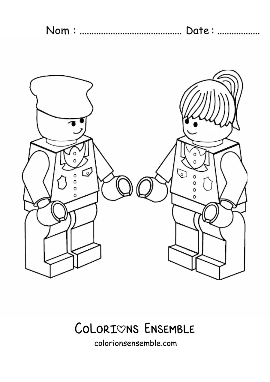 Image à colorier de deux policiers en Lego