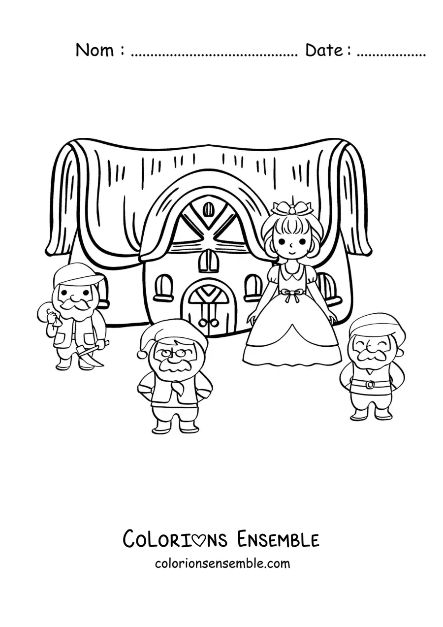 Image à colorier de Blanche-Neige dans la maison des sept nains