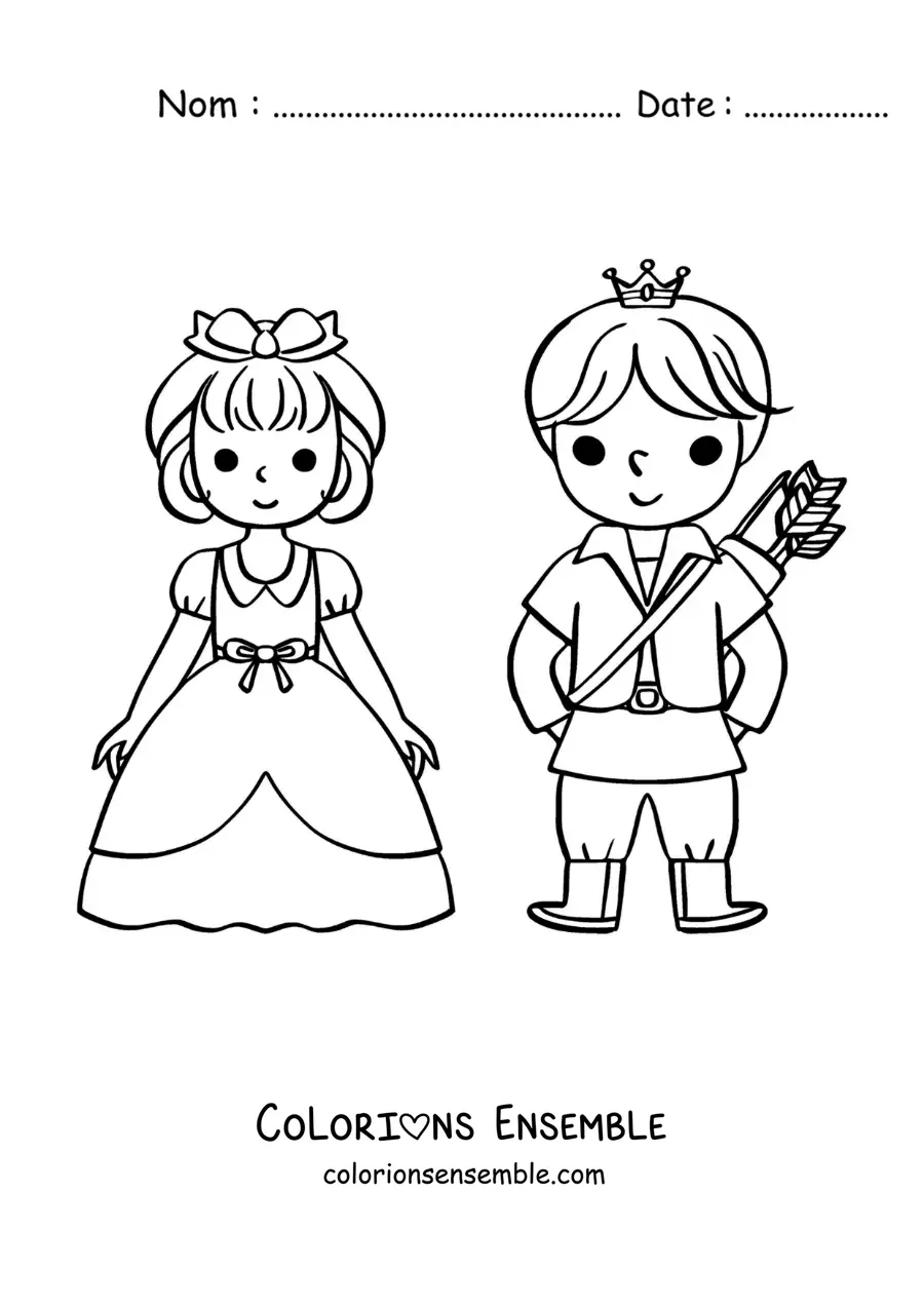 Image à colorier de Blanche-Neige et le prince en dessin animé
