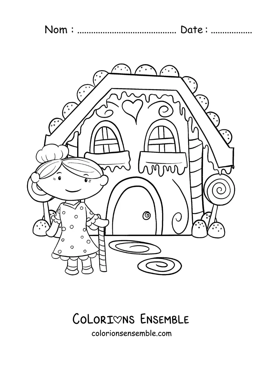 Image à colorier de la sorcière de Hansel et Gretel dans sa maison