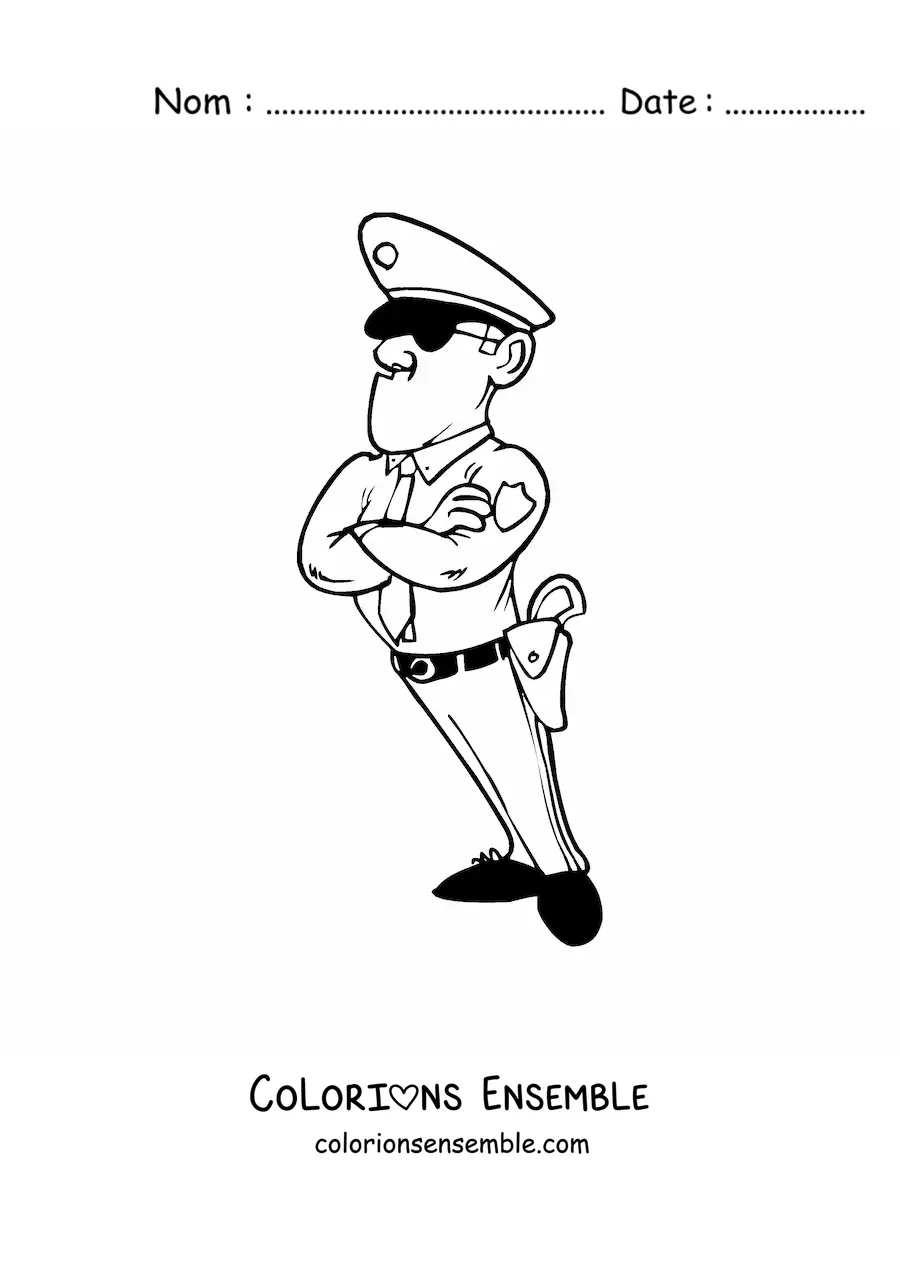 Image à colorier d’un policier en colère façon dessin animé