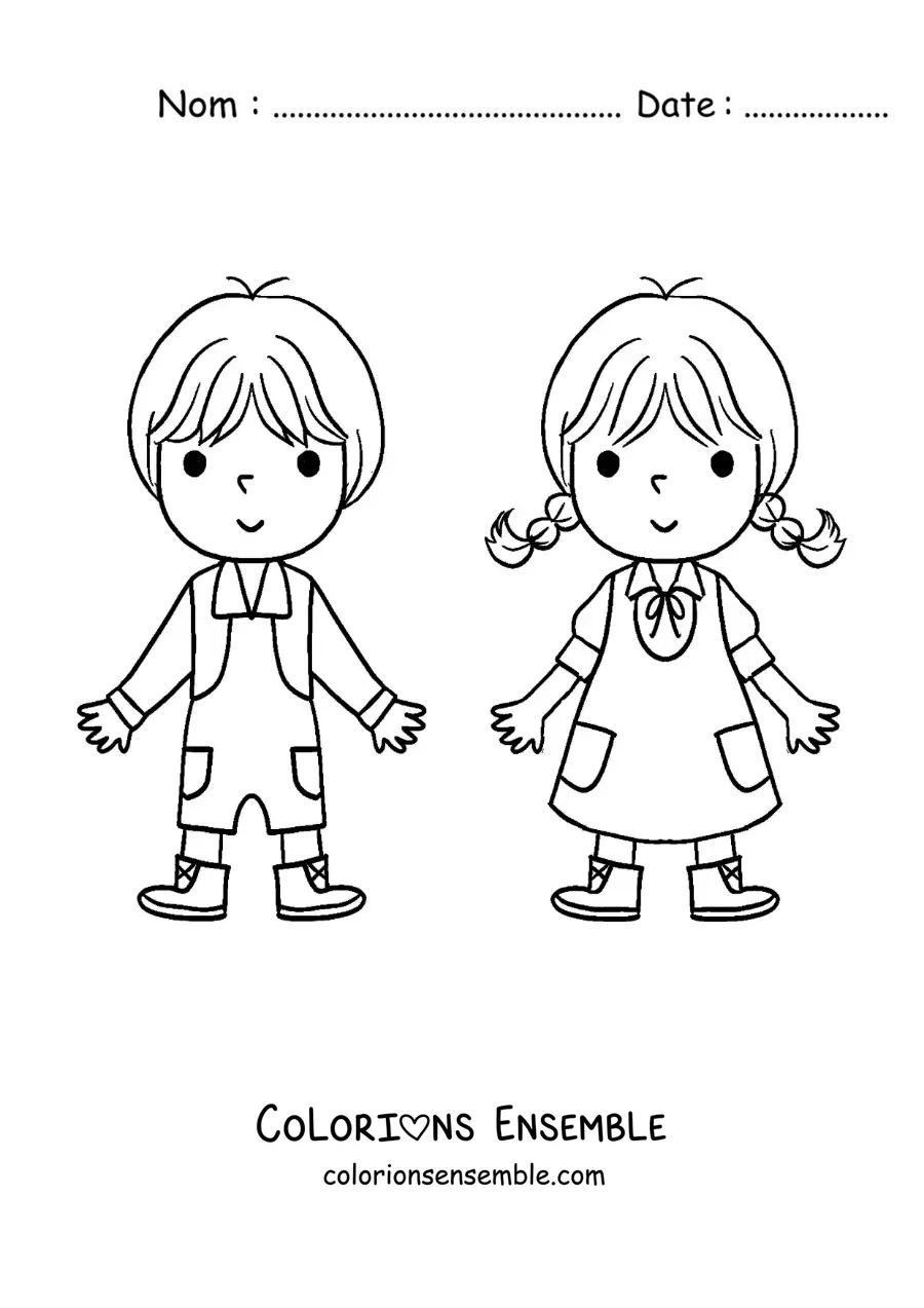 Image à colorier de Hansel et Gretel en dessin animé facile