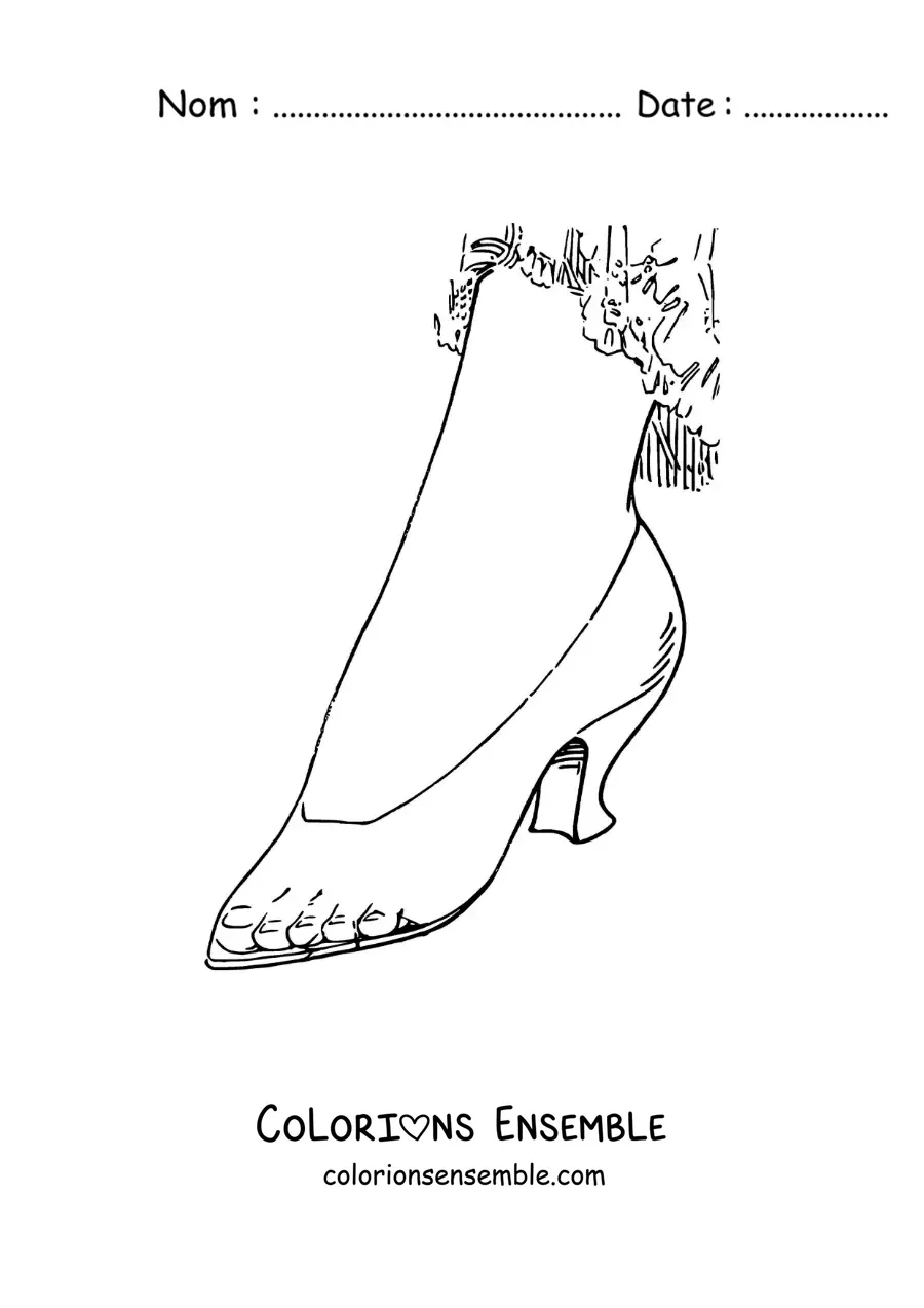 Image à colorier du pied de Cendrillon dans la pantoufle de verre