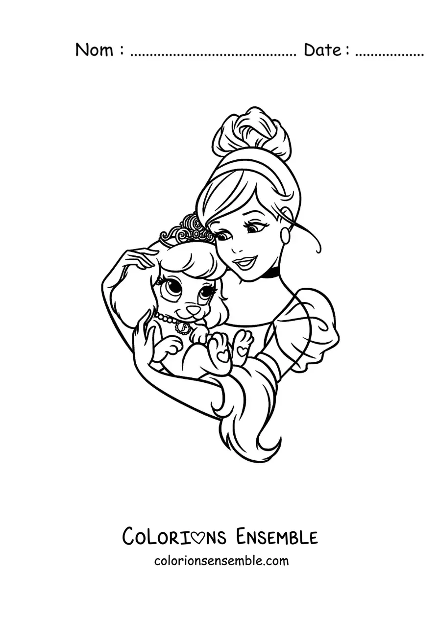 Image à colorier de Cendrillon avec un petit chien