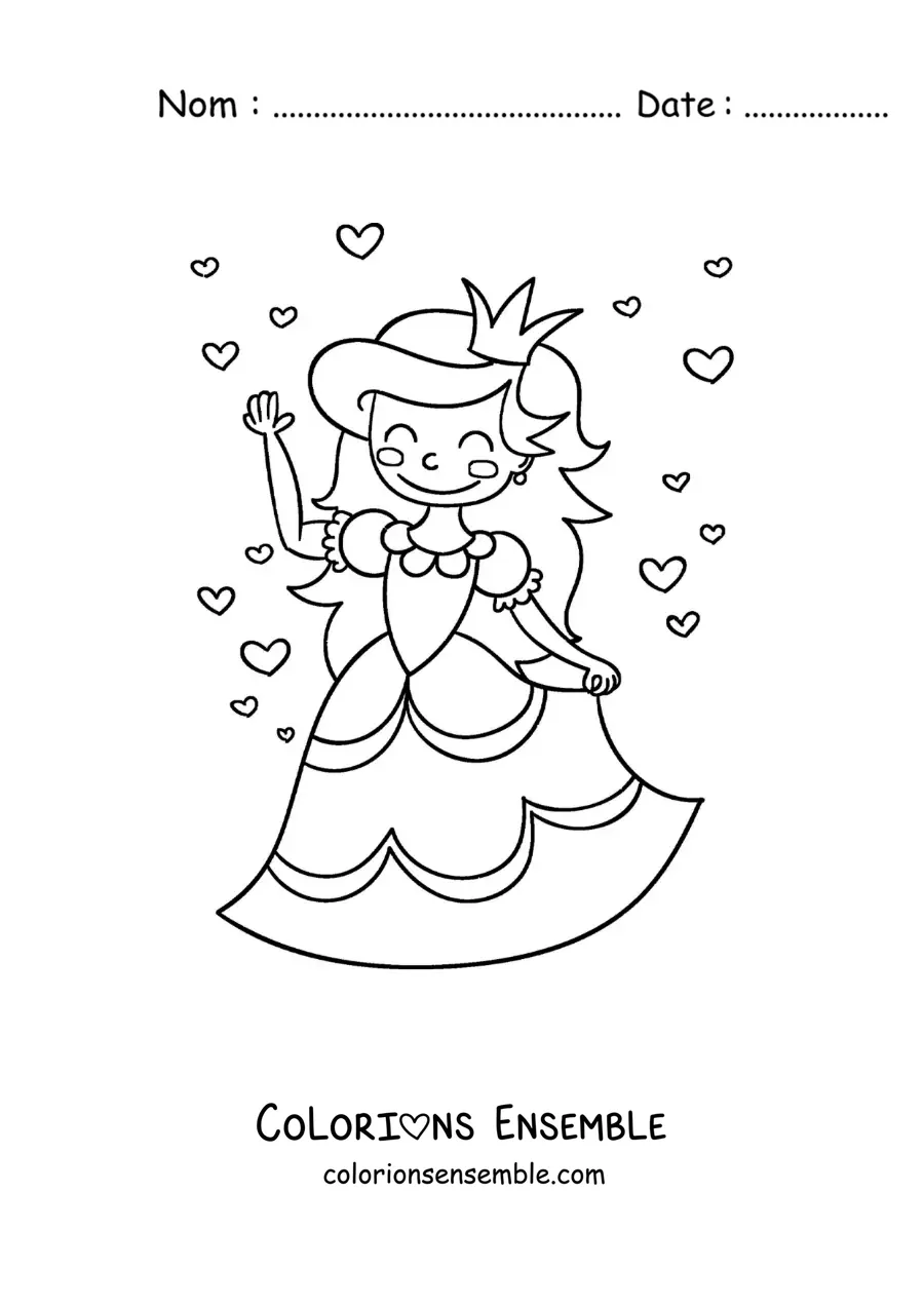 Image à colorier de Cendrillon en dessin animé dans sa robe