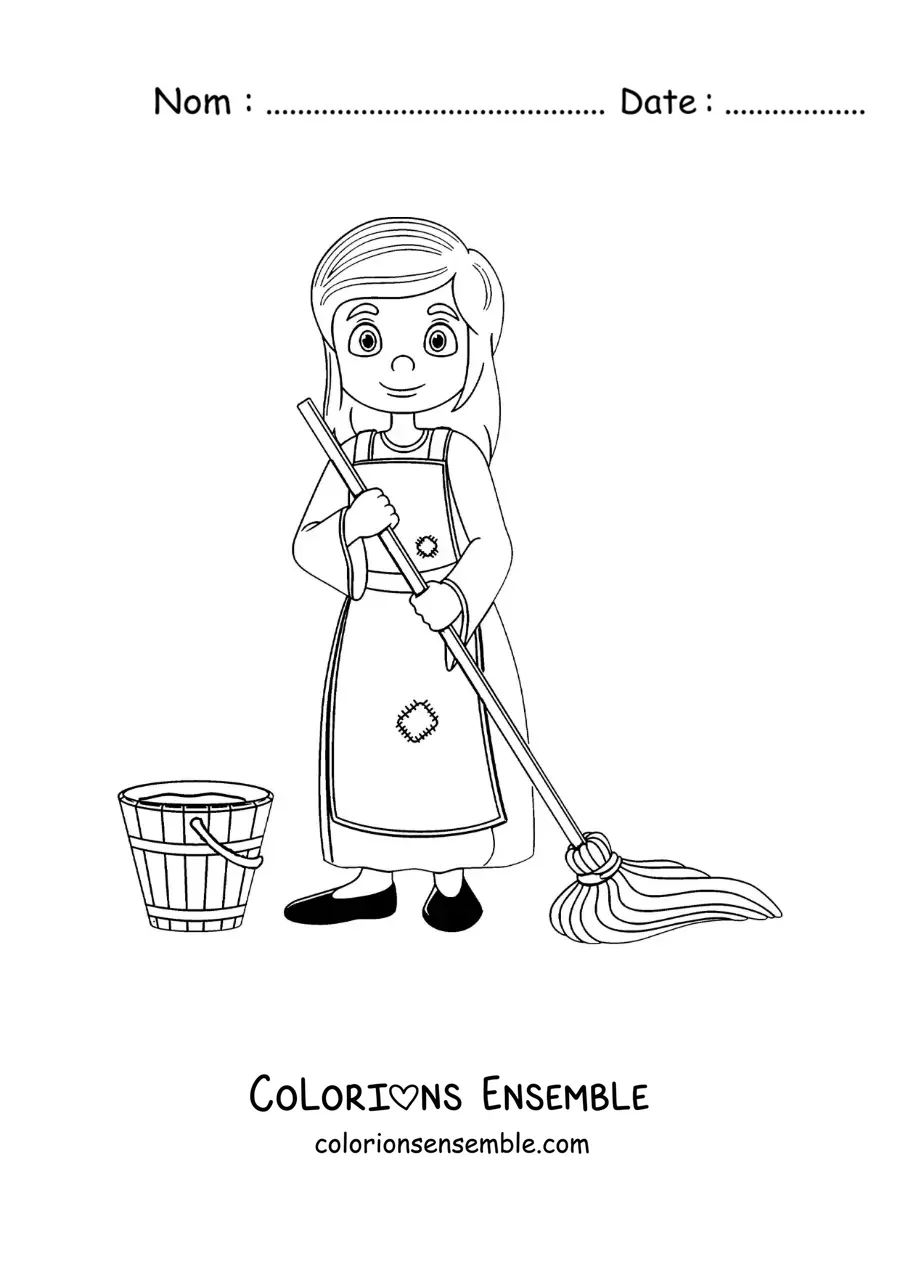 Image à colorier de Cendrillon qui fait le ménage