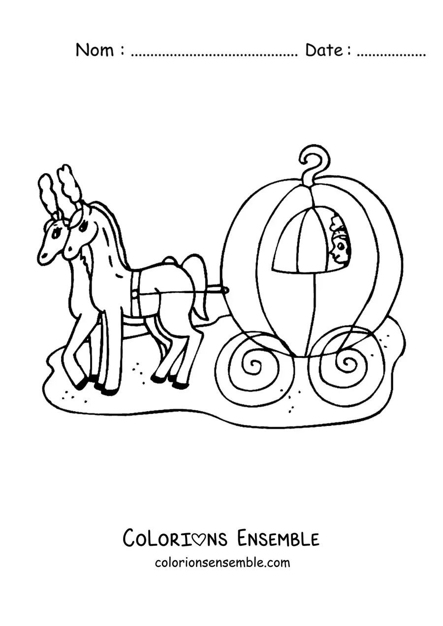 Image à colorier du carrosse de Cendrillon avec ses chevaux