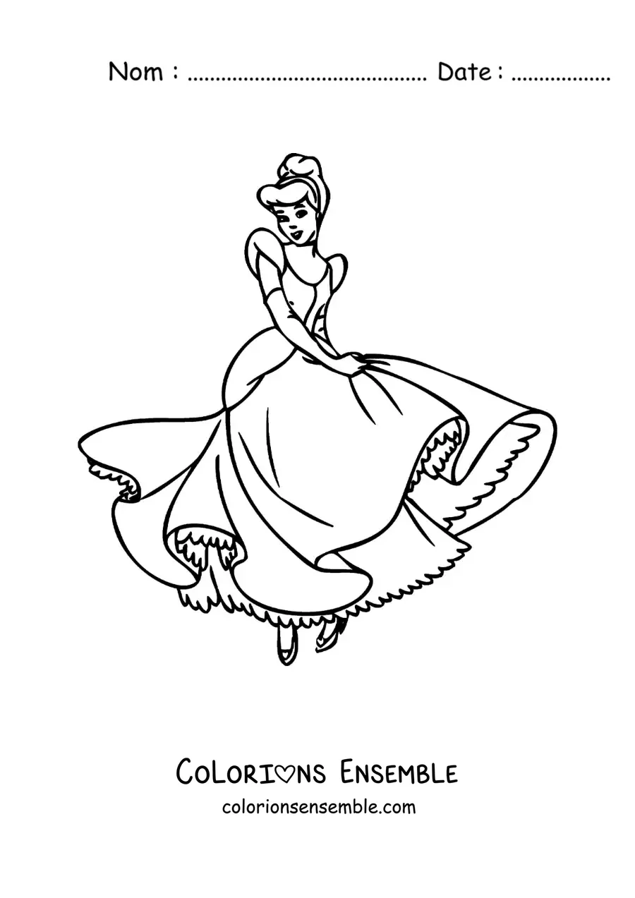 Image à colorier de Cendrillon qui danse