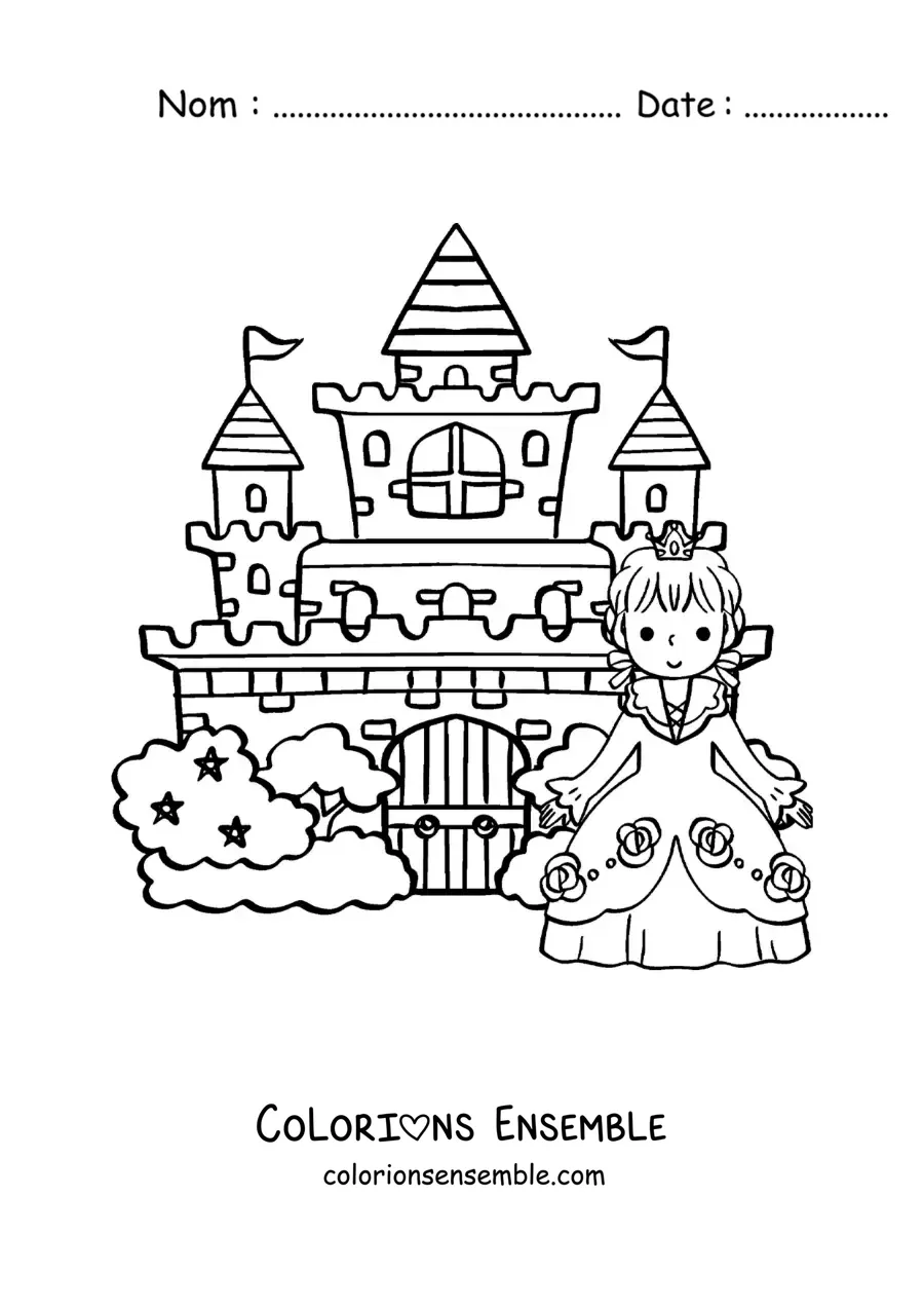 Image à colorier de Cendrillon kawaii au château
