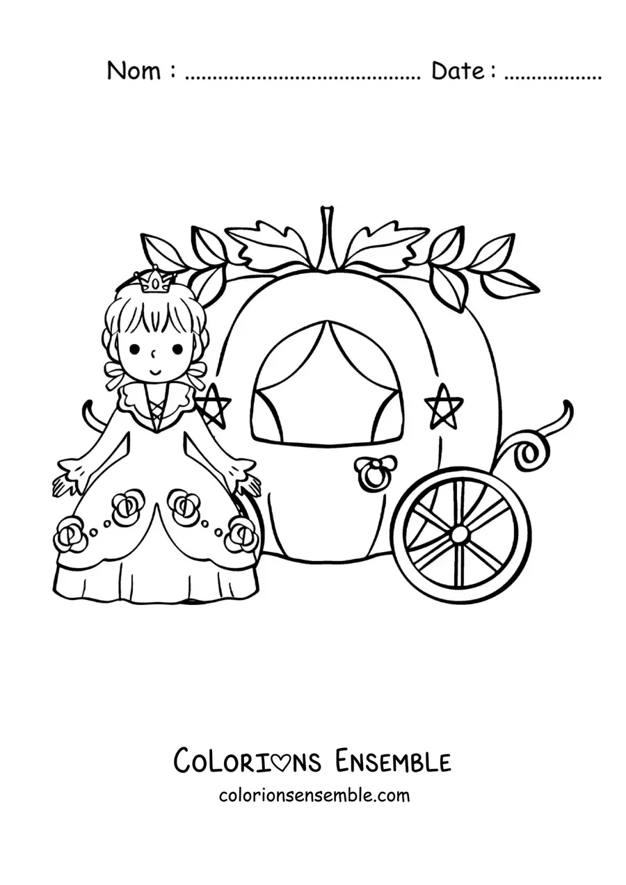 Image à colorier de Cendrillon kawaii dans le carrosse