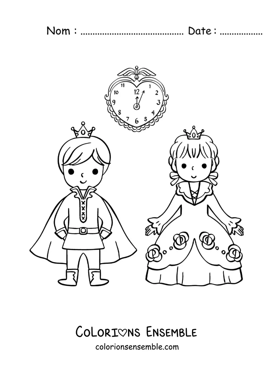 Image à colorier de Cendrillon et le prince à minuit