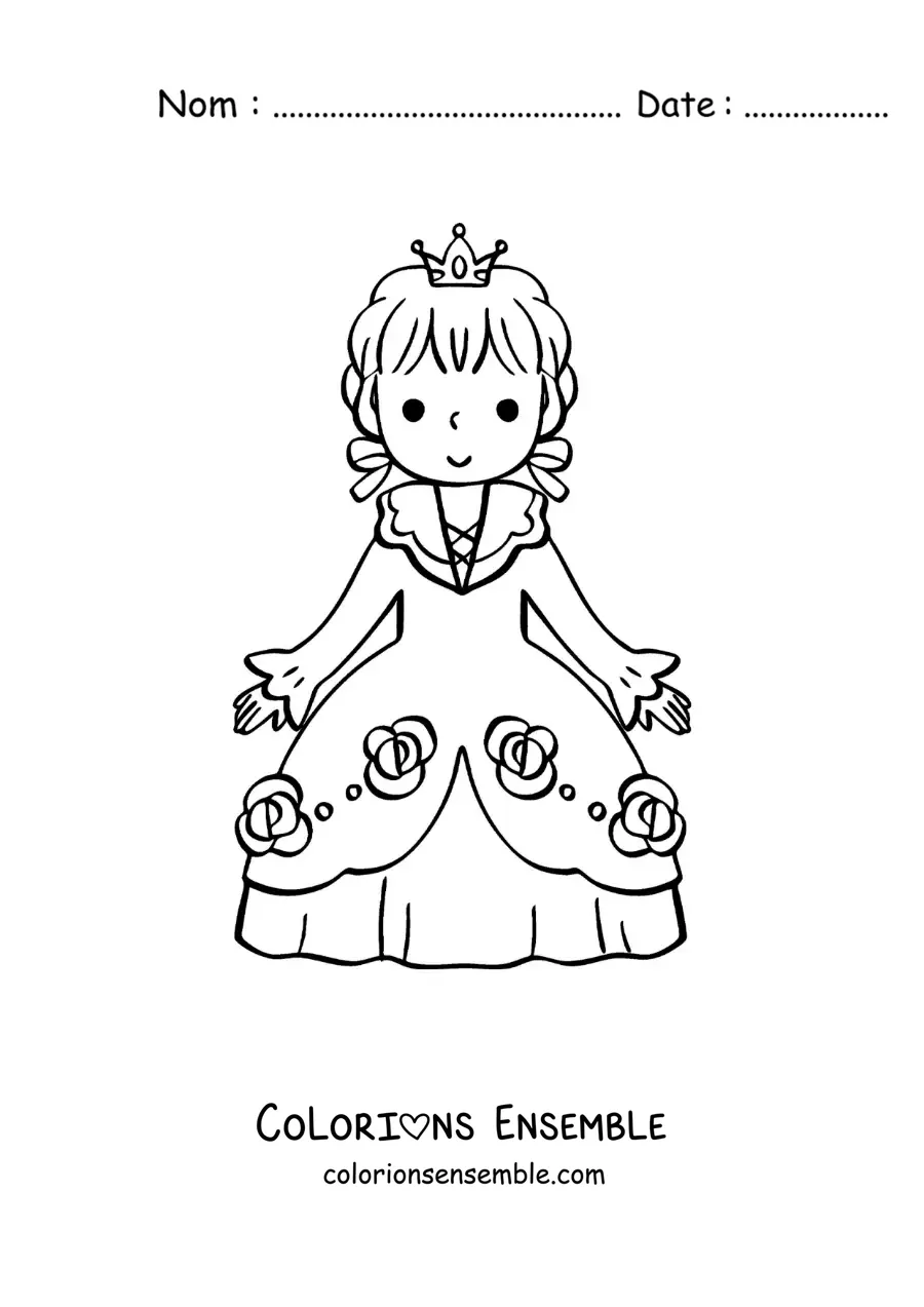 Image à colorier de Cendrillon kawaii en dessin animé