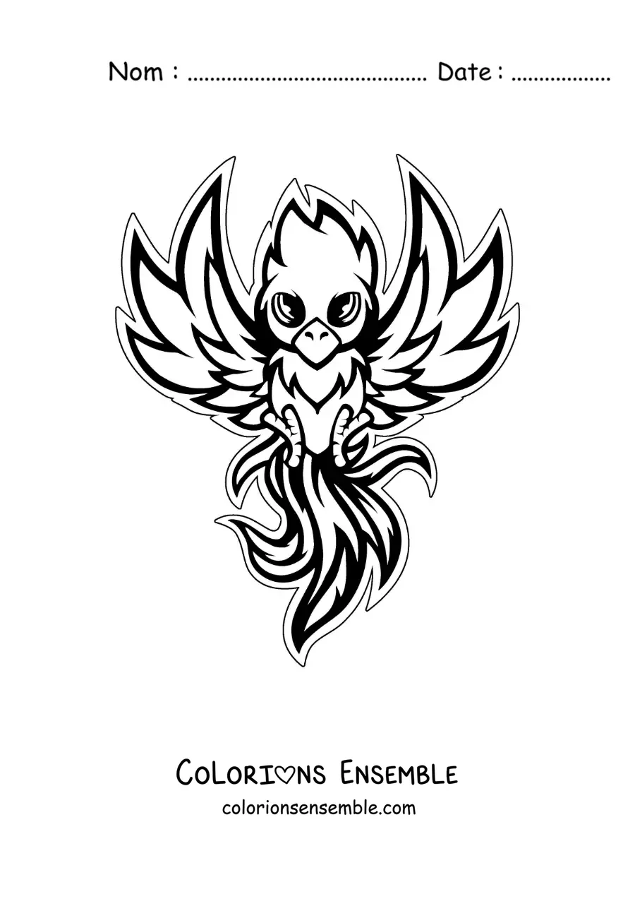 Image à colorier d'un phénix kawaii en dessin animé