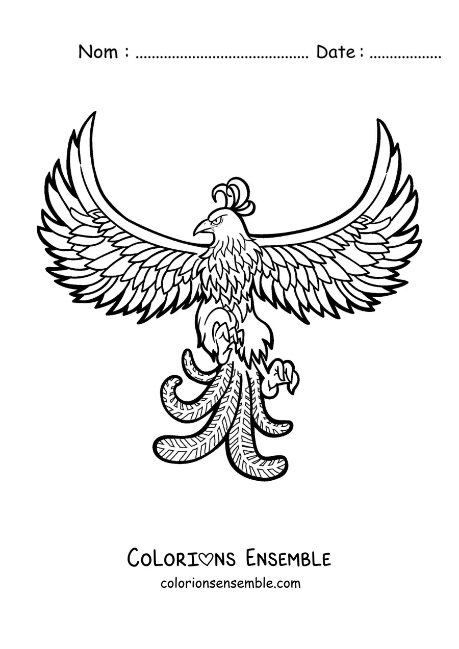 Image à colorier d'un oiseau phénix en vol