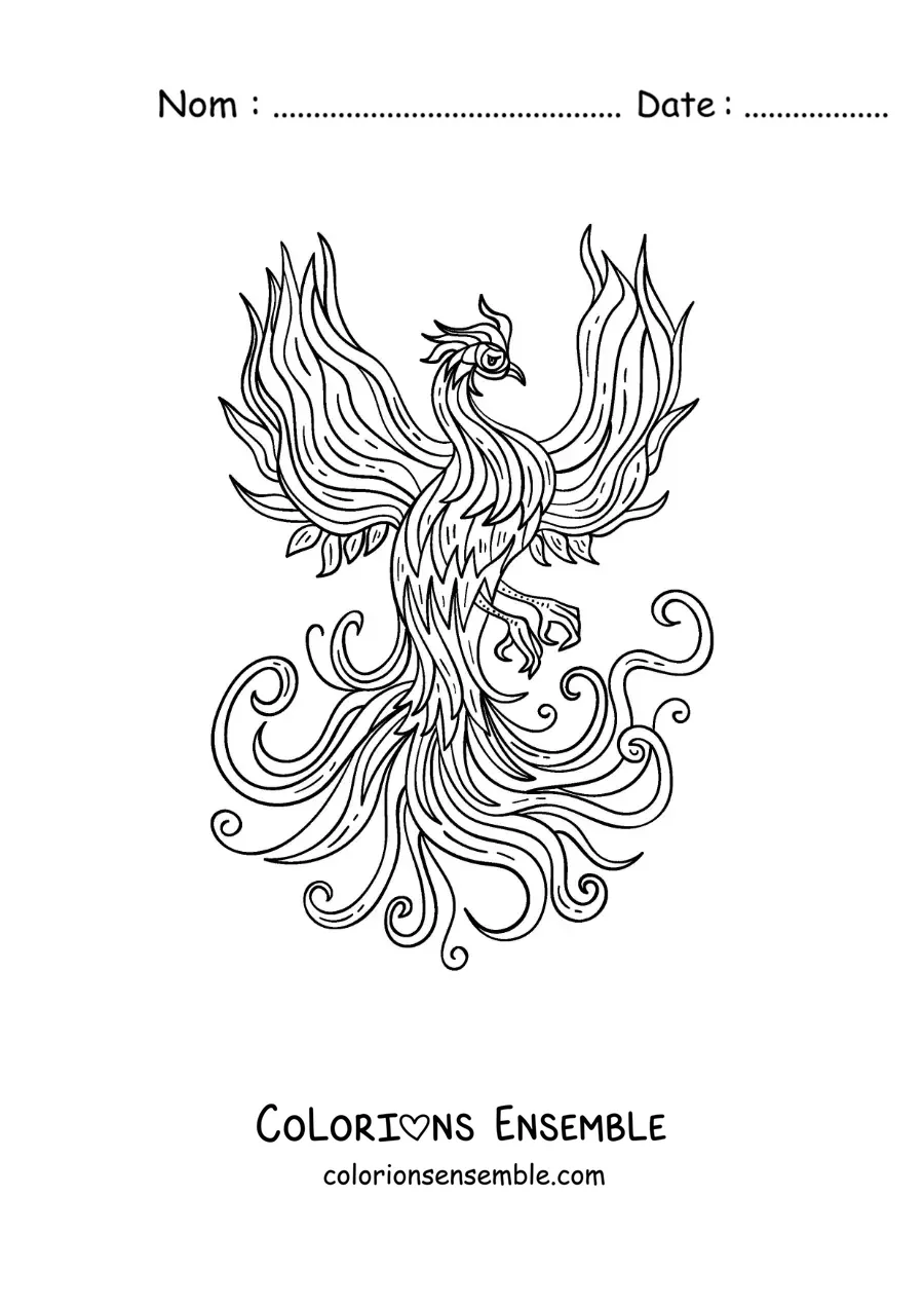 Image à colorier d'un phénix renaissant