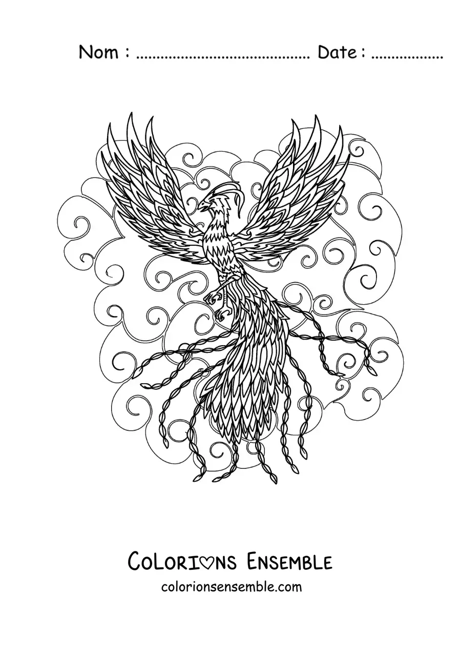 Image à colorier d'un phénix de la mythologie grecque