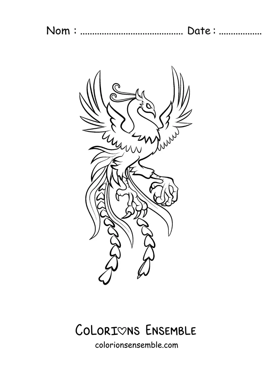 Image à colorier d'un phénix de feu en dessin animé