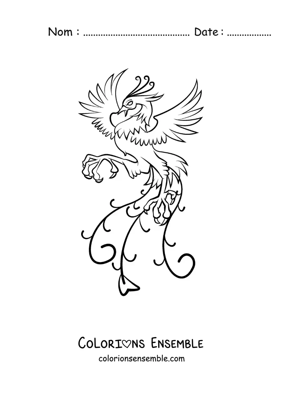 Image à colorier d'un phénix de feu facile