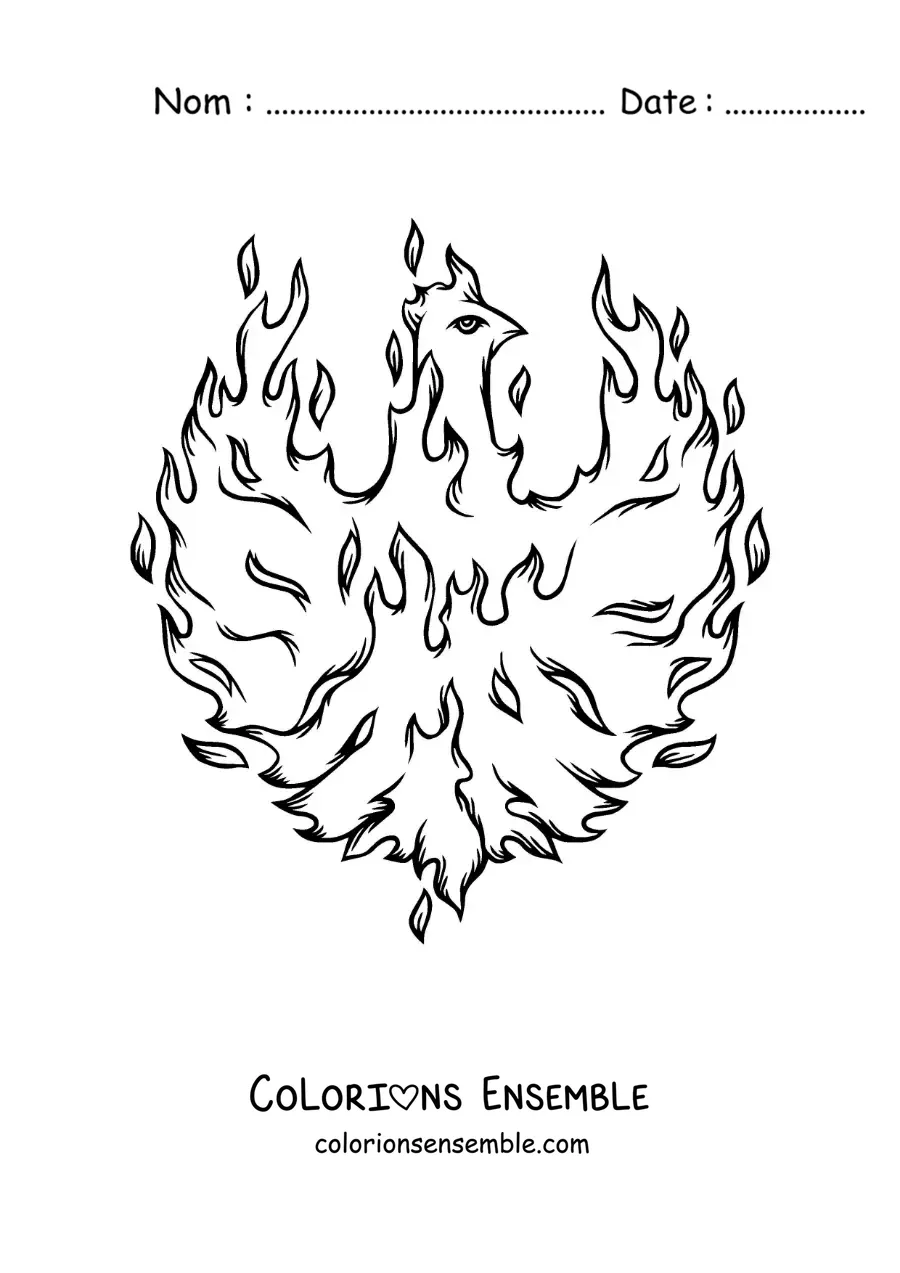 Image à colorier d'un oiseau phénix en flammes