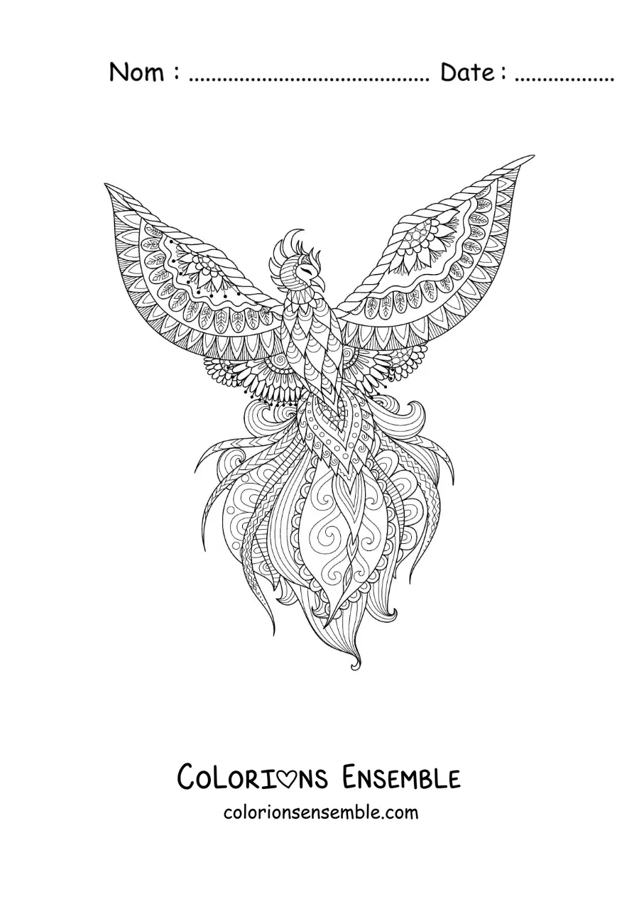 Image à colorier d'un phénix en mandala