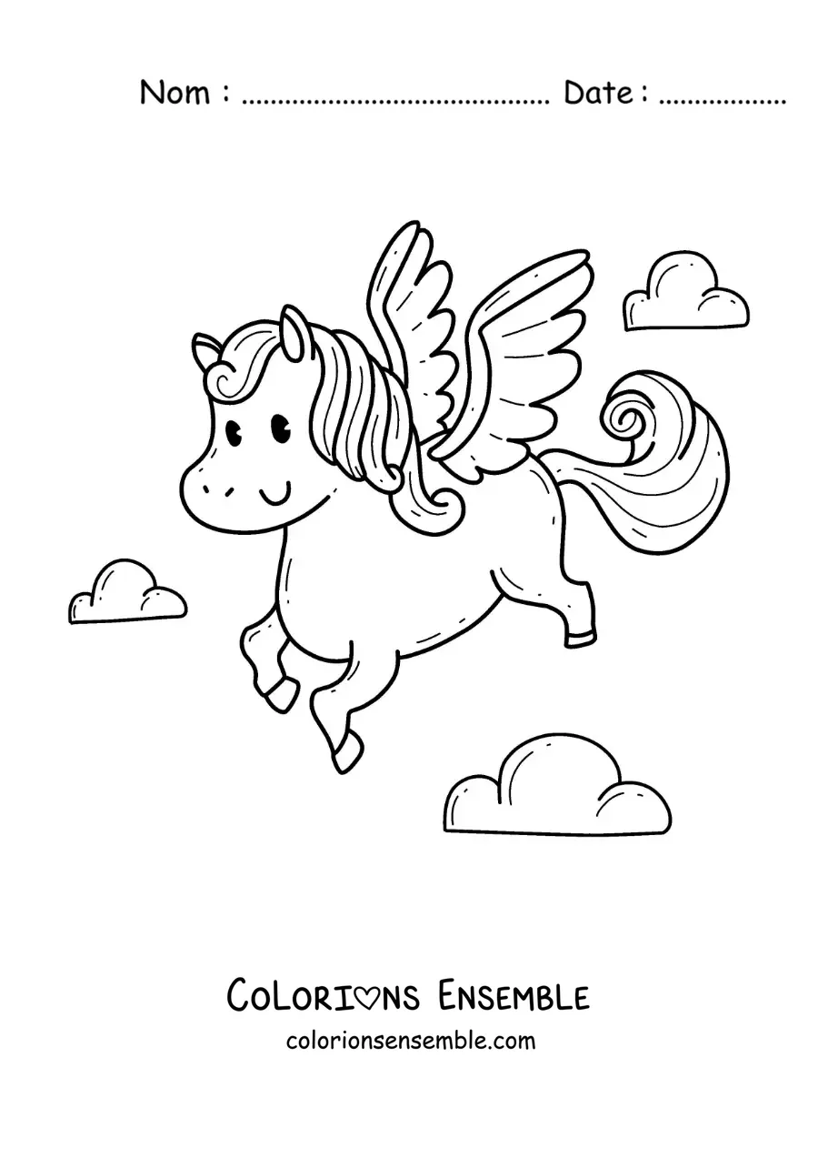 Image à colorier de Pégase kawaii en vol