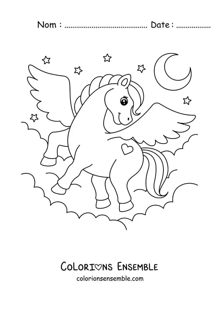 Image à colorier de Pégase magique en vol
