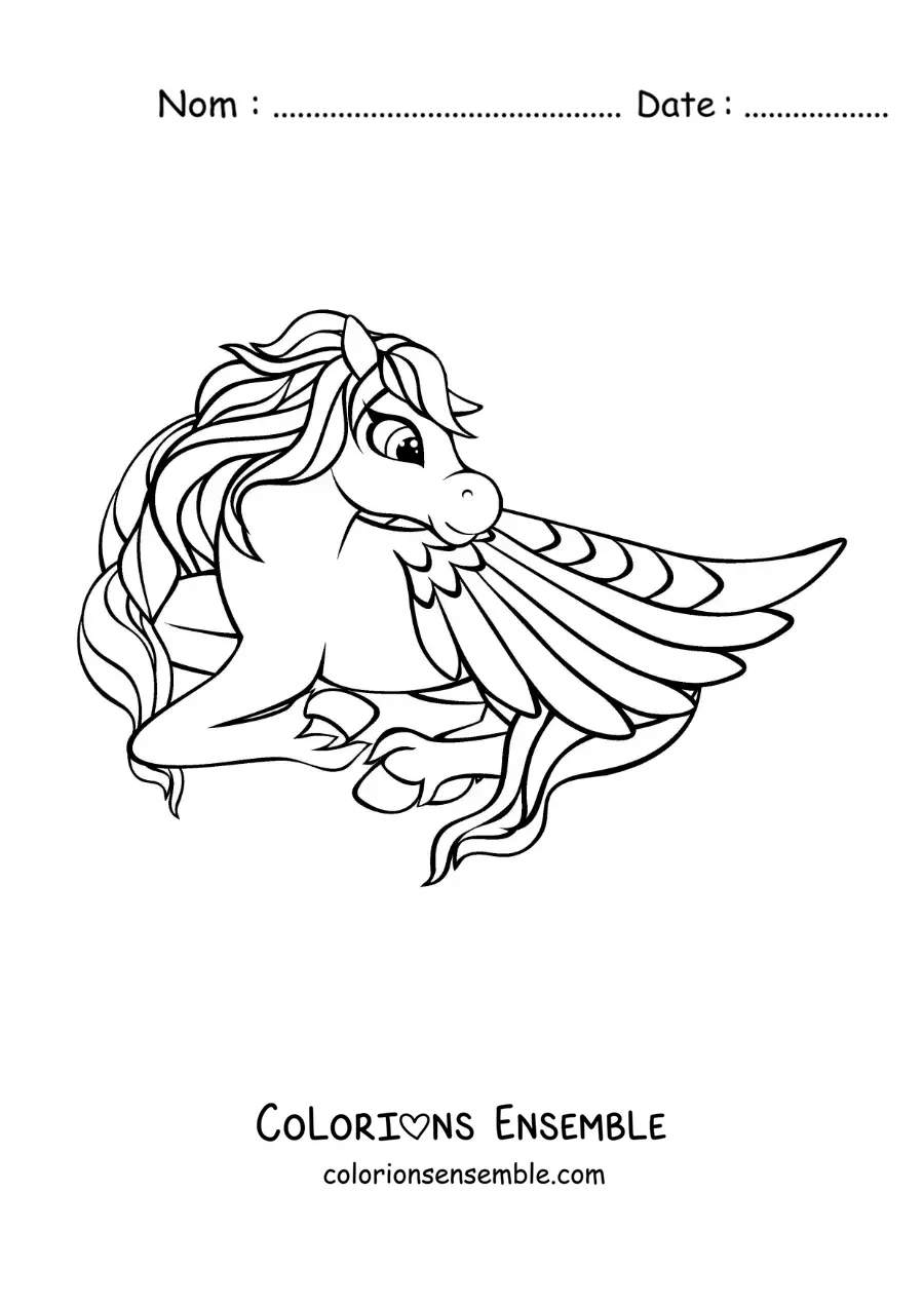 Image à colorier de Pégase ailé allongé