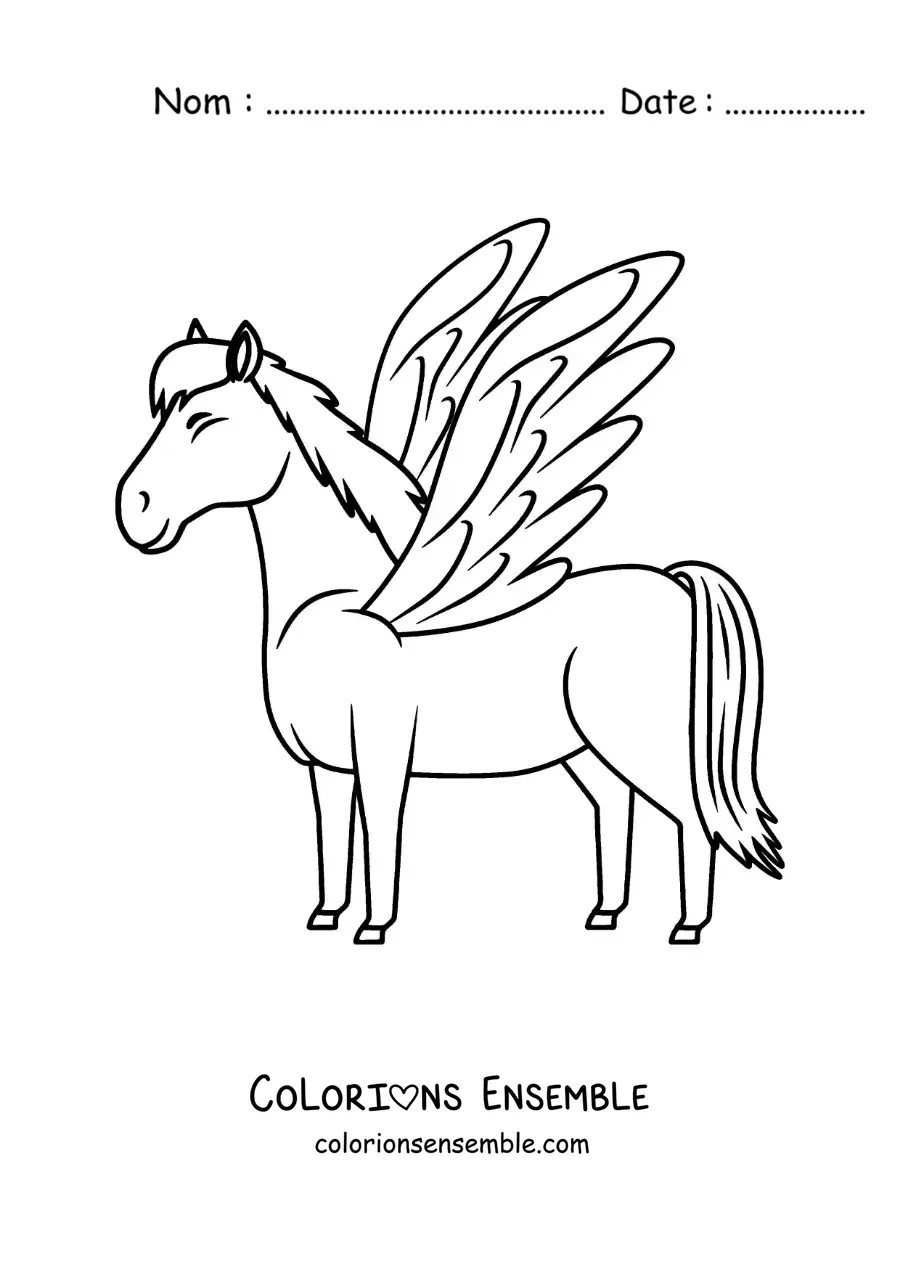 Image à colorier d'un cheval ailé en dessin animé