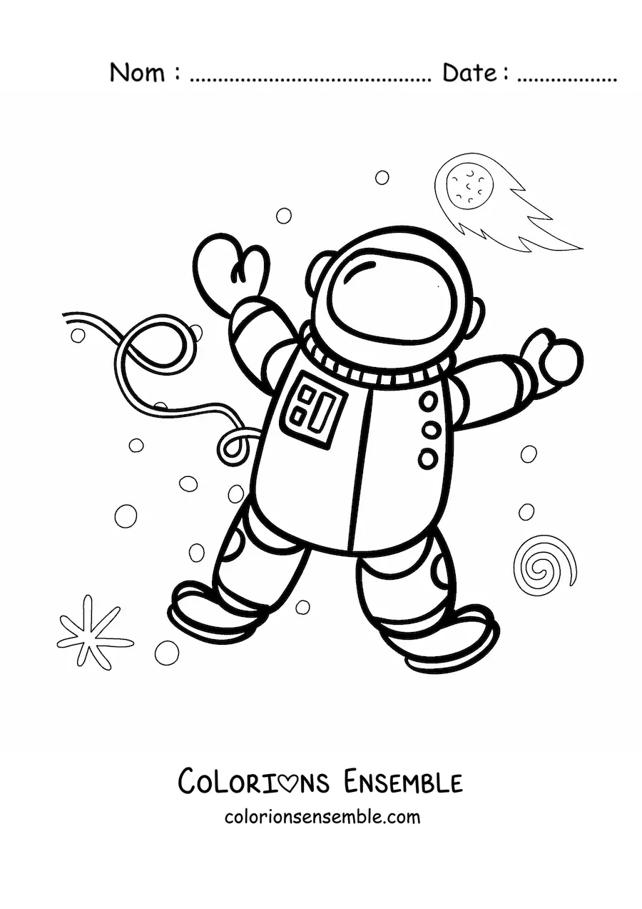 Image à colorier d’un astronaute flottant dans l’espace