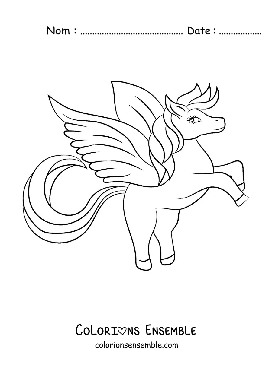 Image à colorier de Pégase de la mythologie grecque en dessin animé kawaii