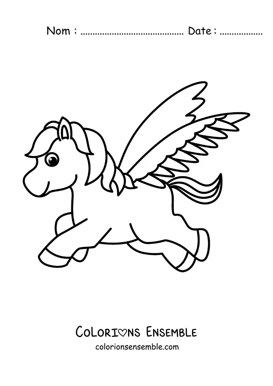 Image à colorier de Pégase facile qui vole