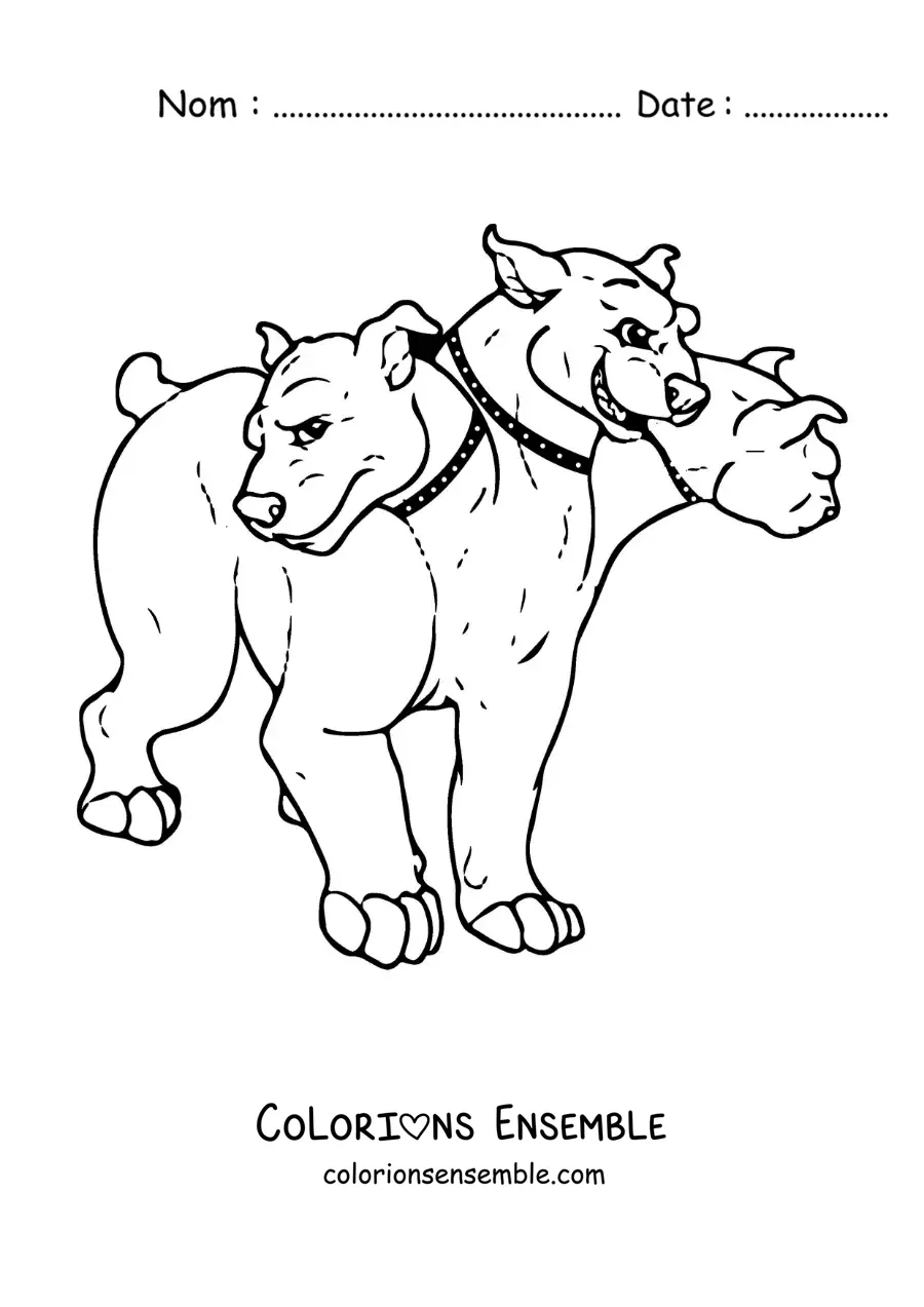 Image à colorier de Cerbère à trois têtes en dessin animé
